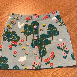 Mini Boden Corduroy Skirt with Floral & Bunny Print